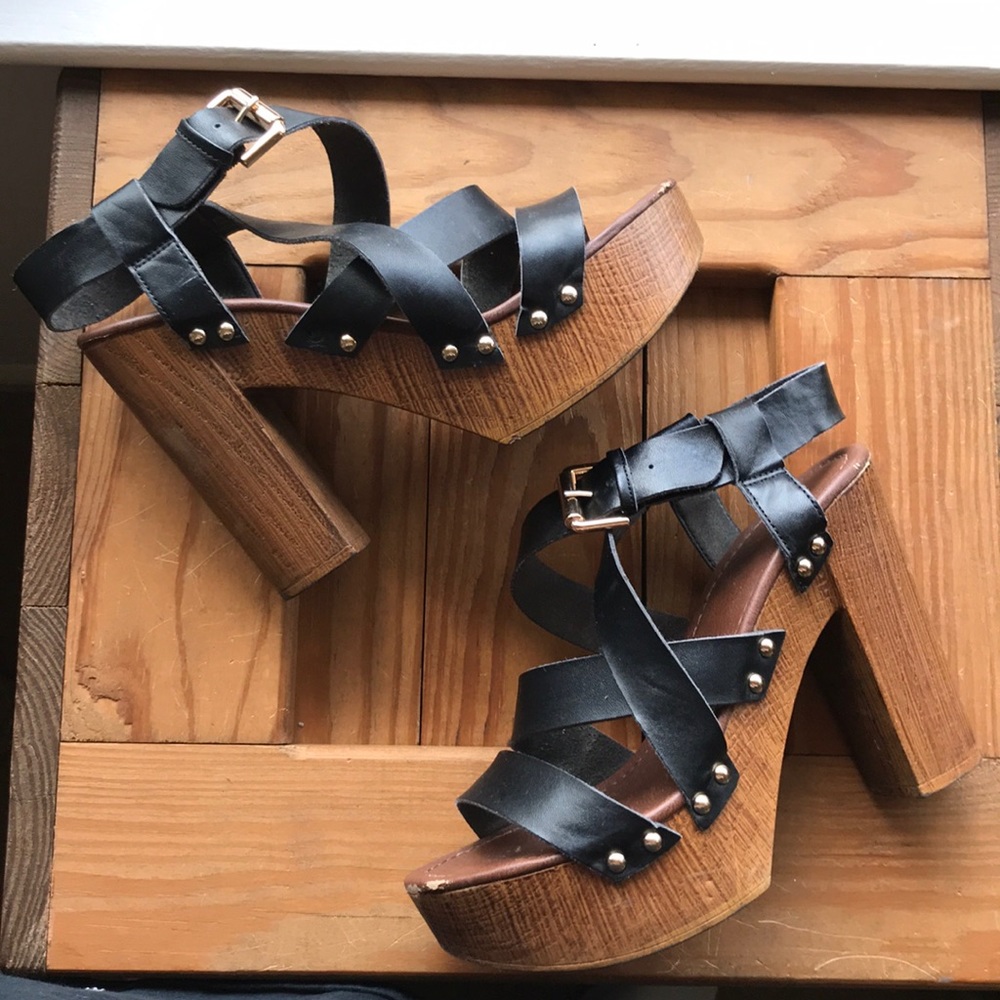 Chunky strappy platform heels